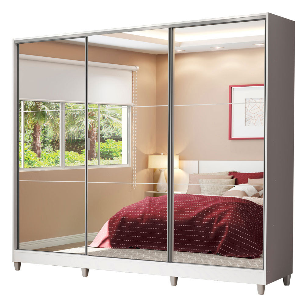 Placard Matrimonial 100% MDF Royale 3 Puertas Corredizas de Espejo con Patas Blanco