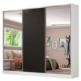 Placard Matrimonial 100% MDF Royale 3 Puertas Corredizas con Espejos Blanco/Negro