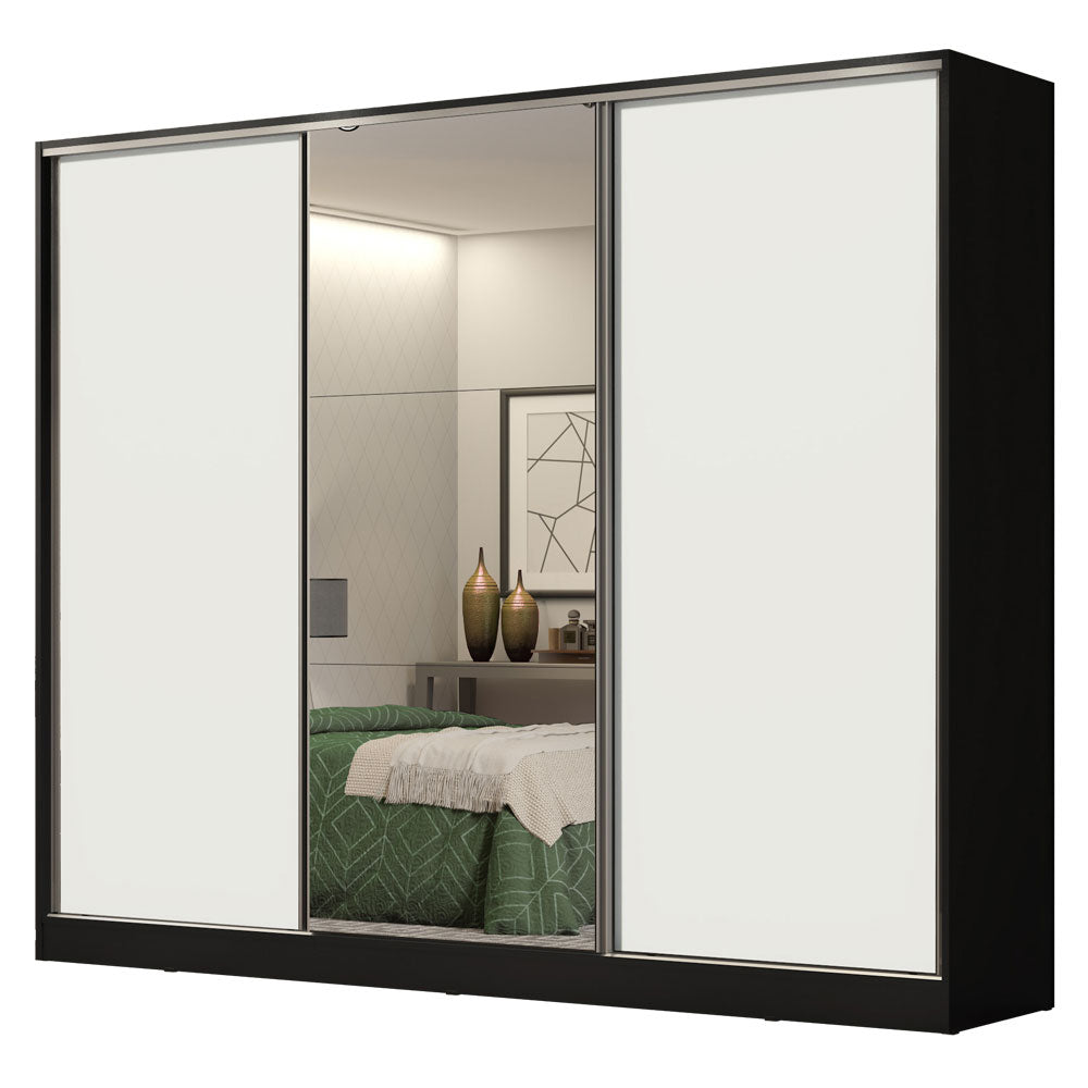 Placard Matrimonial 100% MDF Royale 3 Puertas Corredizas con Espejo Negro/Blanco