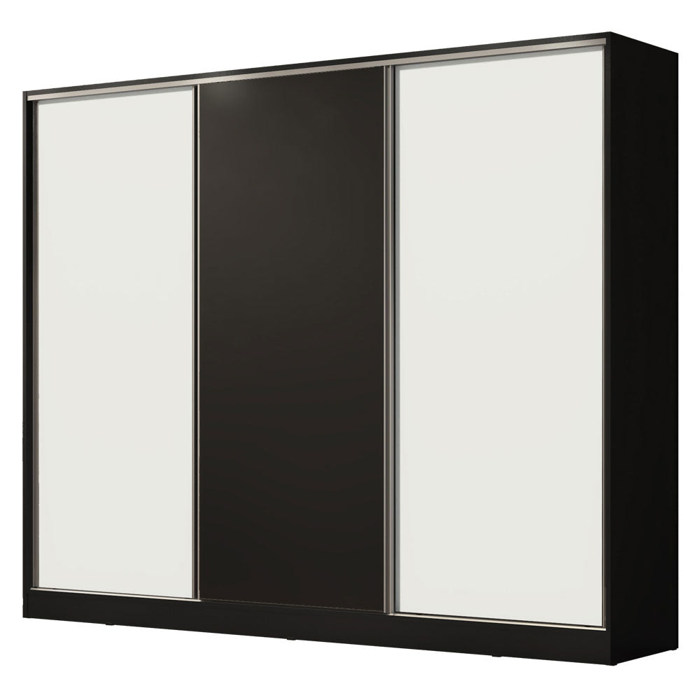 Placard Matrimonial 100% MDF Royale 3 Puertas Corredizas Negro/Blanco/Negro