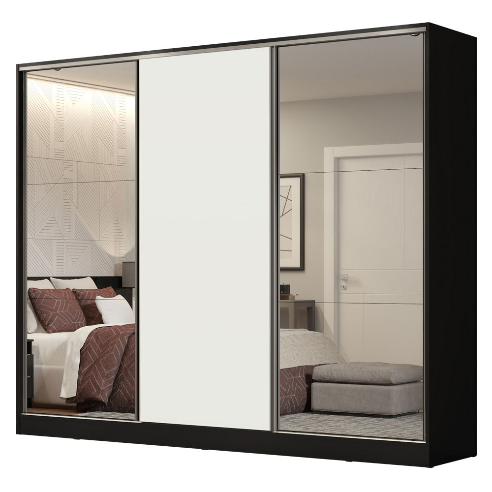 Placard Matrimonial 100% MDF Royale 3 Puertas Corredizas con Espejos Negro/Blanco