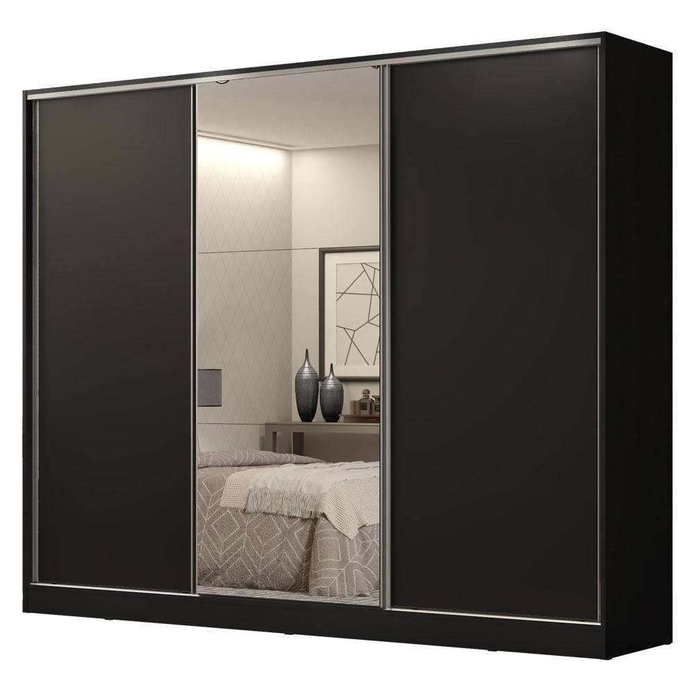 Placard Matrimonial 100% MDF Royale 3 Puertas Corredizas con Espejo Negro