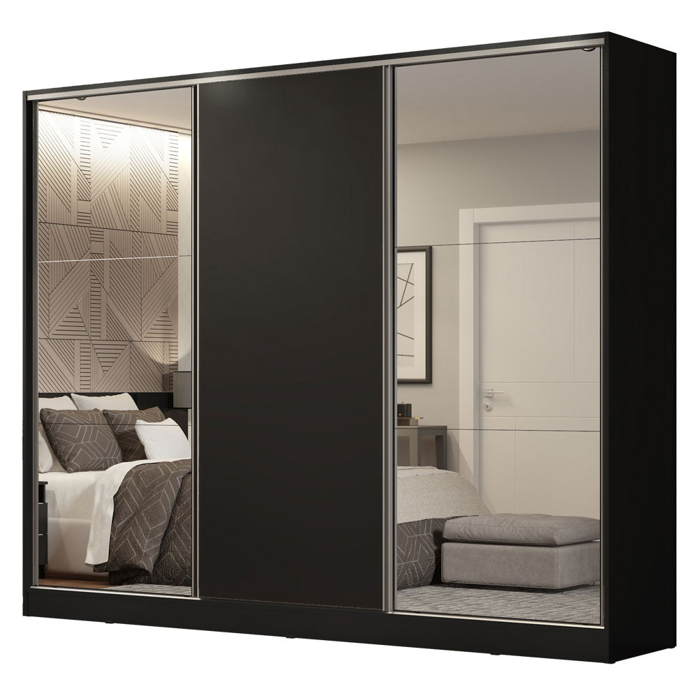 Placard Matrimonial 100% MDF Royale 3 Puertas Corredizas con Espejos Negro