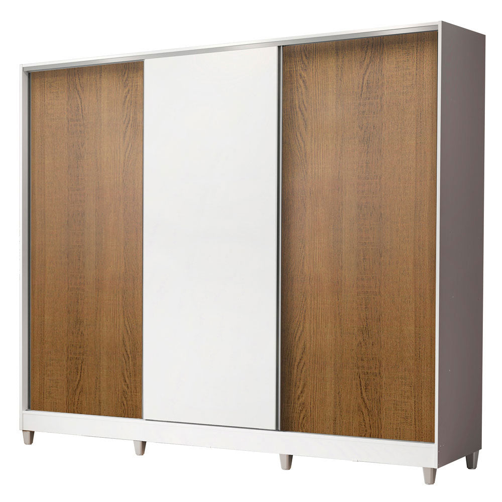Placard Matrimonial 100% MDF Royale 3 Puertas Corredizas con Patas Blanco/Marrón/Blanco