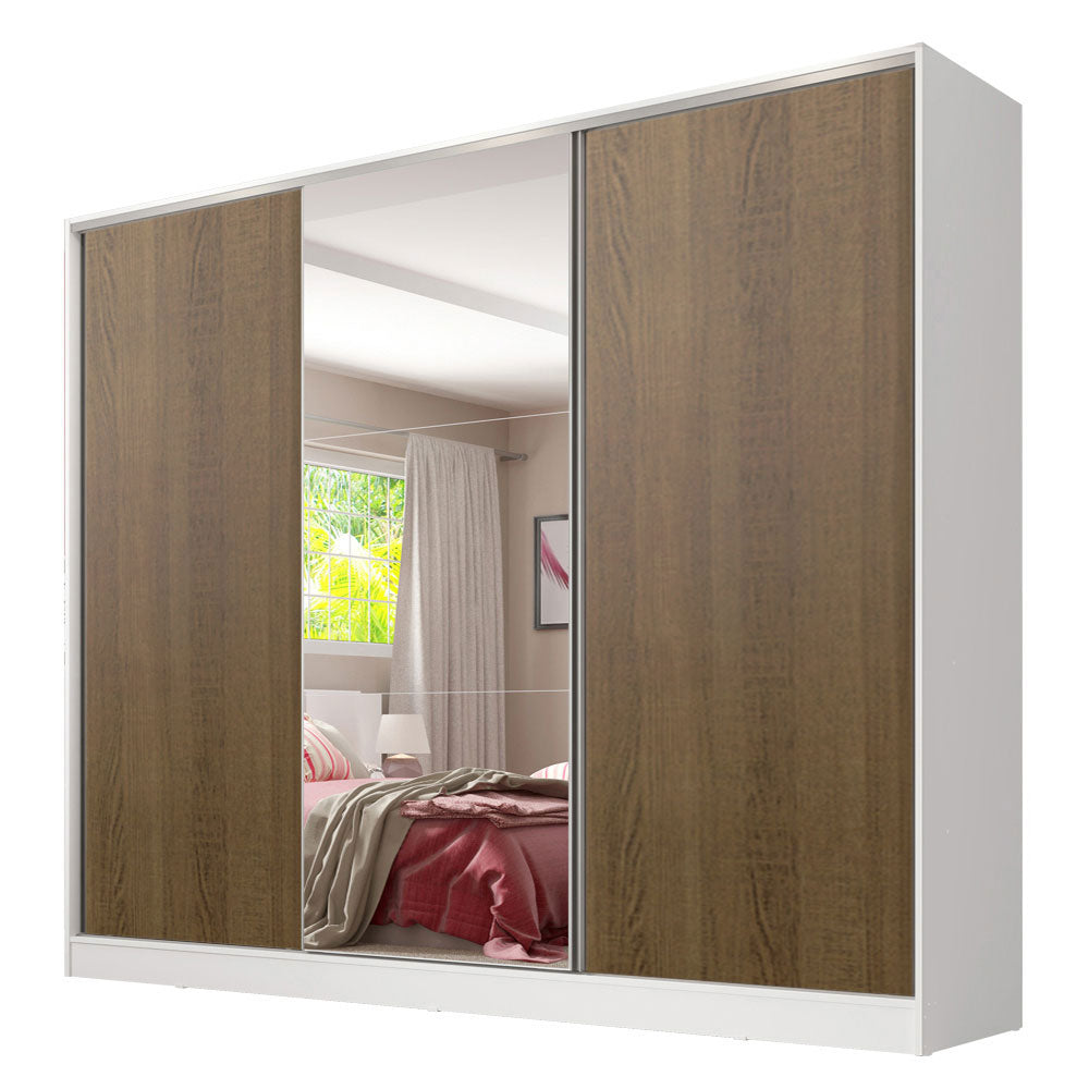 Placard Matrimonial 100% MDF Royale 3 Puertas Corredizas con Espejo Blanco/Marrón
