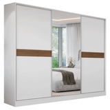 Placard Matrimonial Malta 231 cm 3 Puertas Corredizas con 1 Espejo 4 Cajones con Patas 100% MDF Blanco Madesa