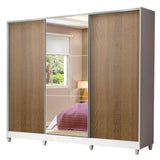 Placard Matrimonial 100% MDF Royale 3 Puertas Corredizas con Espejo con Patas Blanco/Marrón