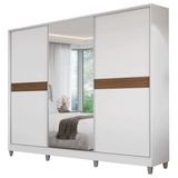 Placard Matrimonial Malta 231 cm 3 Puertas Corredizas con 1 Espejo 4 Cajones con Patas 100% MDF Blanco Madesa
