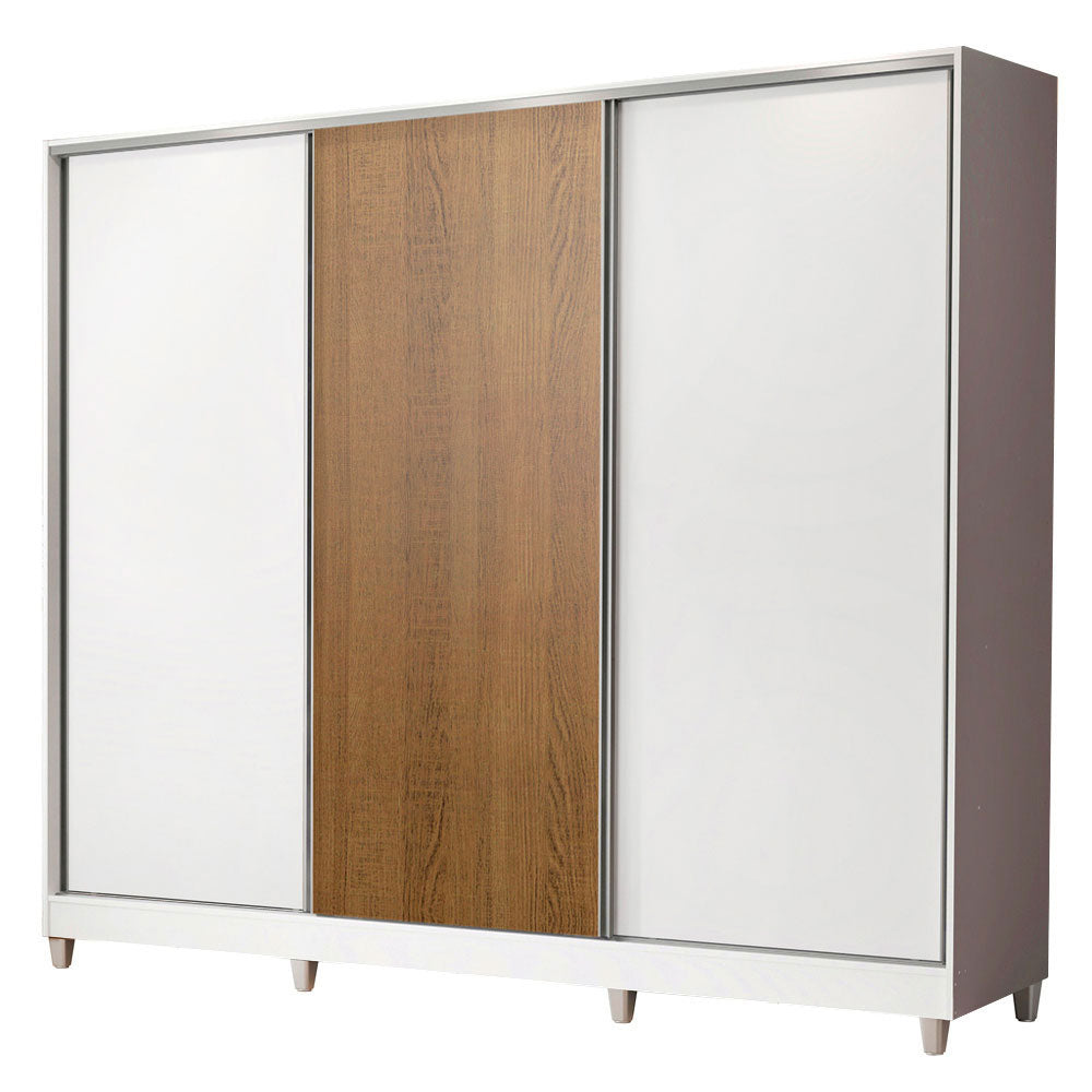Placard Matrimonial 100% MDF Royale 3 Puertas Corredizas con Patas Blanco/Blanco/Marrón
