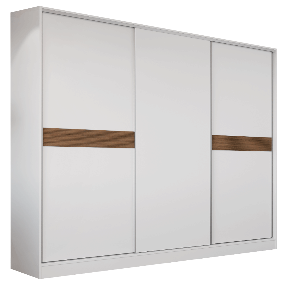 Placard Matrimonial Malta 231 cm 3 Puertas Corredizas 4 Cajones con Patas 100% MDF Blanco Madesa