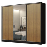 Placard Matrimonial 100% MDF Royale 3 Puertas Corredizas con Espejo Negro/Marrón