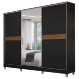 Placard Matrimonial Malta 231 cm 3 Puertas Corredizas con 1 Espejo 4 Cajones con Patas 100% MDF Negro Madesa