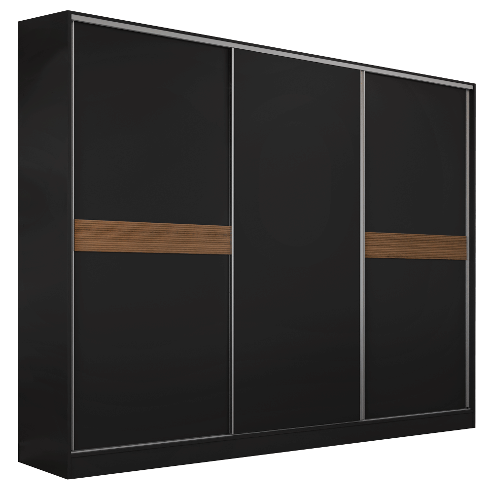 Placard Matrimonial Malta 231 cm 3 Puertas Corredizas 4 Cajones 100% MDF Negro Madesa