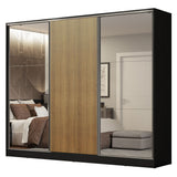 Placard Matrimonial 100% MDF Royale 3 Puertas Corredizas con Espejos Negro/Marrón