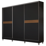 Placard Matrimonial Malta 231 cm 3 Puertas Corredizas 4 Cajones con Patas 100% MDF Negro Madesa