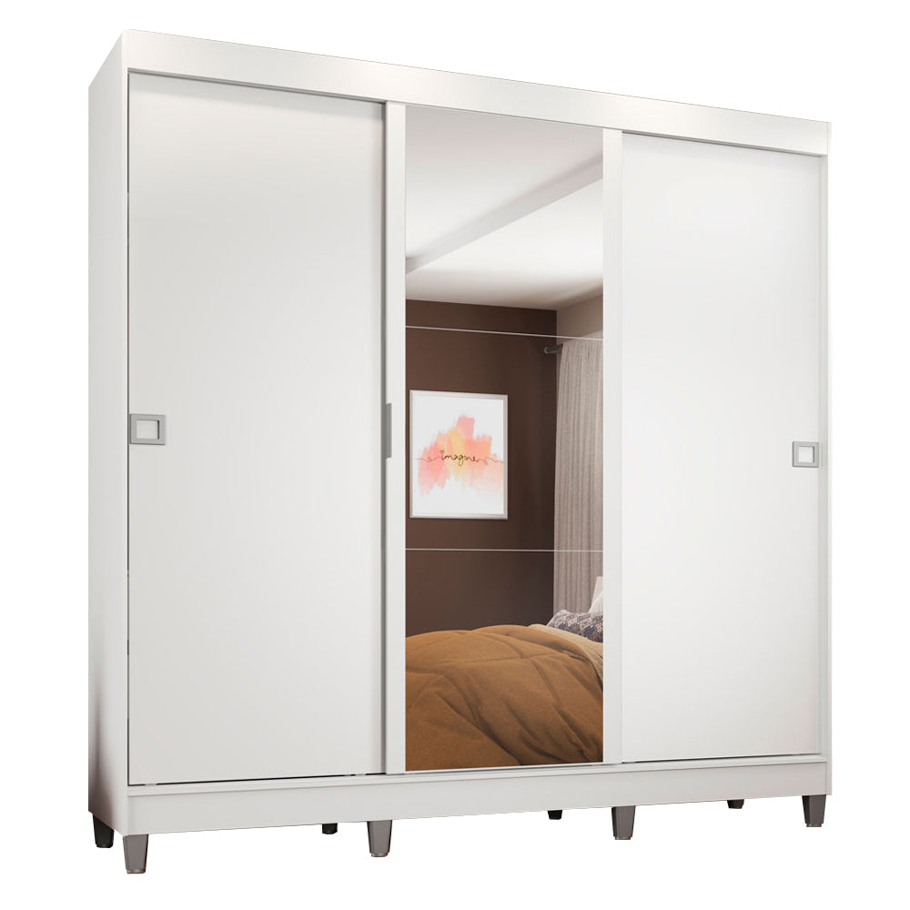 Ropero Placard Madesa Napoli 3 Puertas 1 Espejo y Patas Blanco