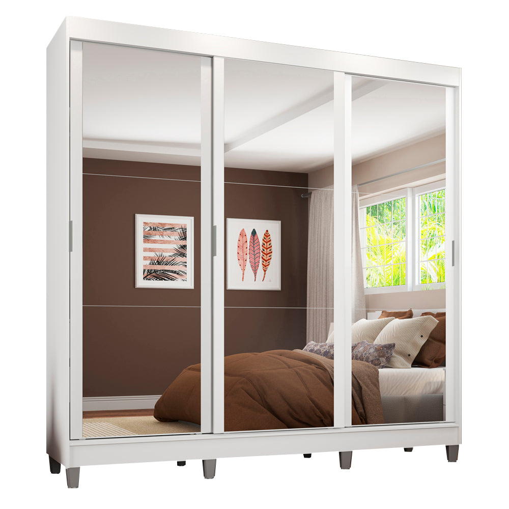 Placard Ropero Casal Madesa Napoli 3 Puertas Corredizas con Espejo con patas Blanco