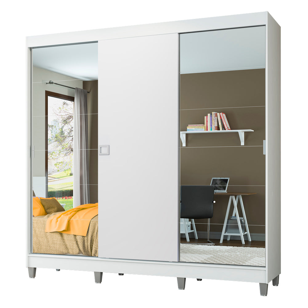 Ropero Placard Madesa Veneza 3 Puertas 2 Espejos y Patas Blanco