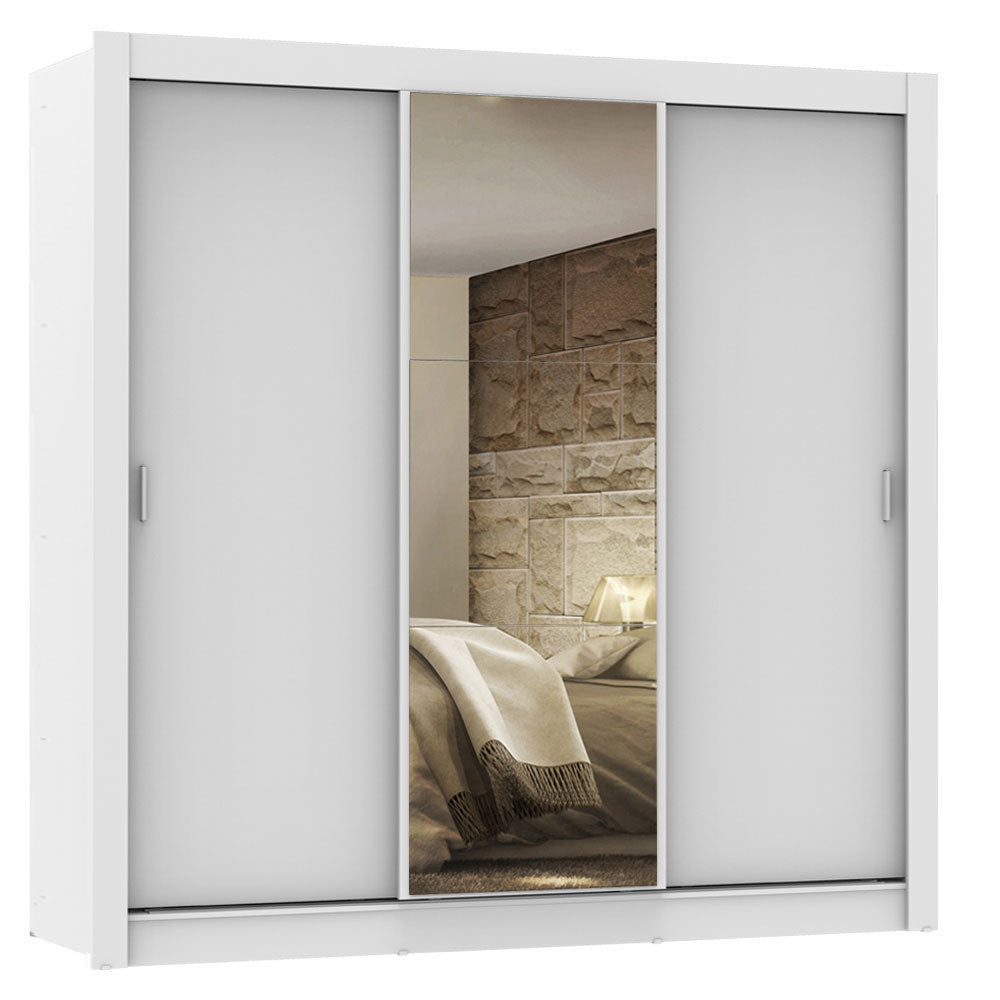 Placard Matrimonial Lyon 3 Puertas Corredizas con Espejo 2 Cajones Blanco