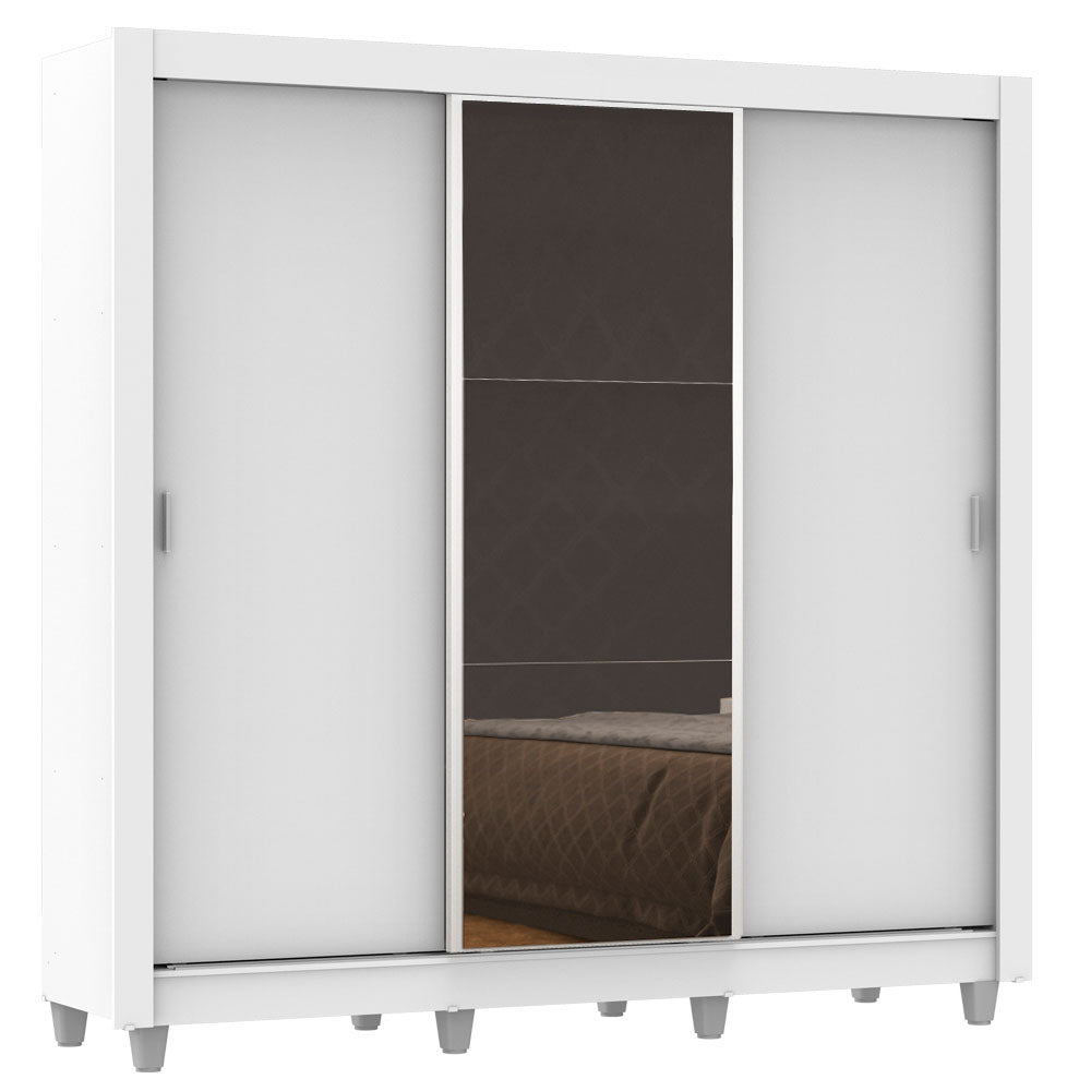 Placard Matrimonial Lyon 3 Puertas Corredizas con Espejo 2 Cajones con Patas Blanco