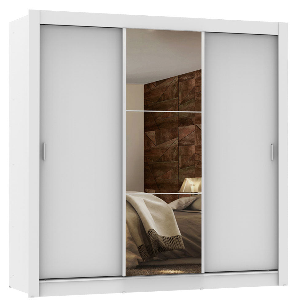 Placard Matrimonial Lyon Plus 3 Puertas Corredizas con Espejo 4 Cajones Blanco