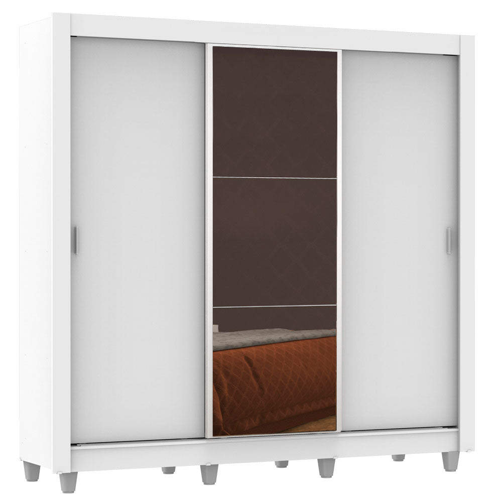Placard Matrimonial Lyon Plus 3 Puertas Corredizas con Espejo 4 Cajones con Patas Blanco