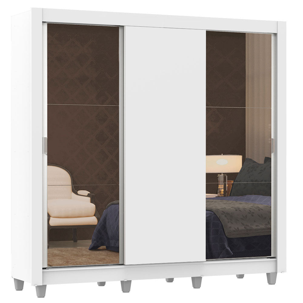 Placard Matrimonial Lyon 3 Puertas Corredizas con Espejos 2 Cajones con Patas Blanco