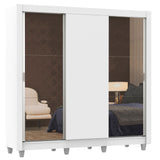 Placard Matrimonial Lyon 3 Puertas Corredizas con Espejos 2 Cajones con Patas Blanco