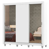 Placard Matrimonial Lyon Plus 3 Puertas Corredizas con Espejos 4 Cajones con Patas Blanco