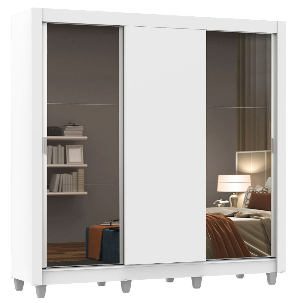 Placard Matrimonial 3 Puertas Corredizas con Espejos con Patas Blanco Monaco
