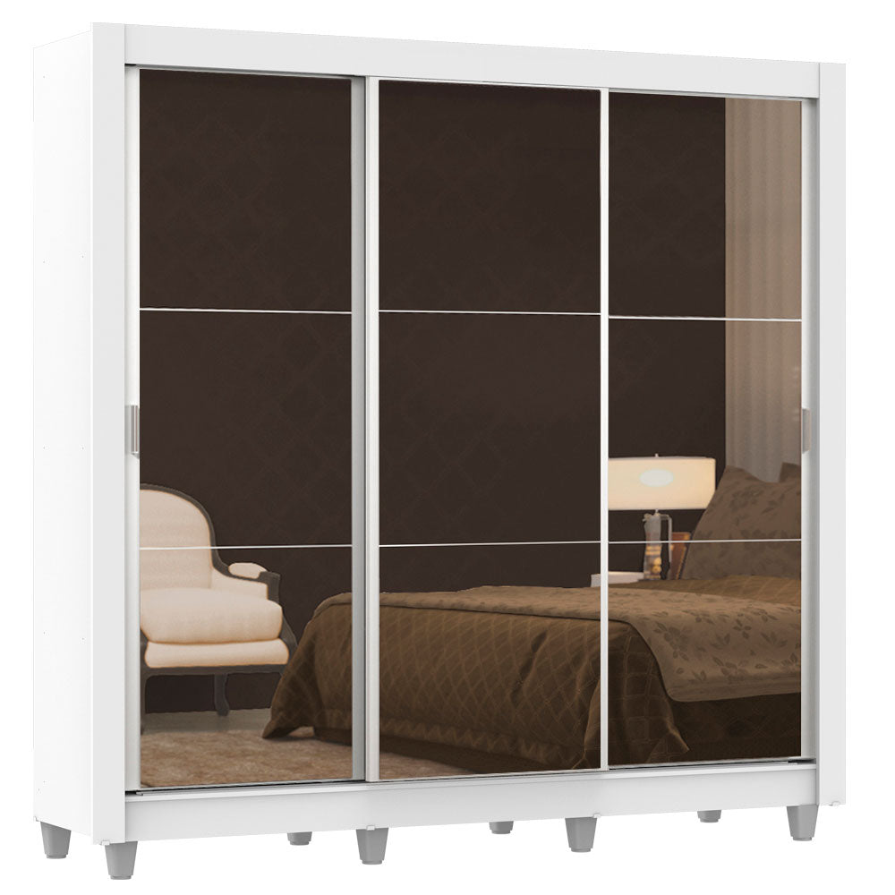 Placard Matrimonial Lyon 3 Puertas Corredizas con Espejo 2 Cajones con Patas Blanco