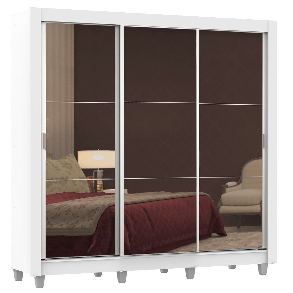Placard Matrimonial Lyon Plus 3 Puertas Corredizas con Espejo 4 Cajones con Patas Blanco