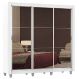 Placard Matrimonial Lyon Plus 3 Puertas Corredizas con Espejo 4 Cajones con Patas Blanco