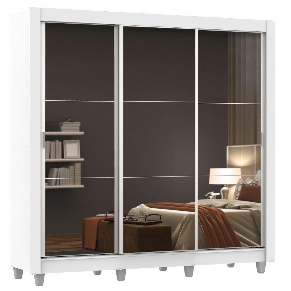 Placard Matrimonial 3 Puertas Corredizas con Espejos con Patas Blanco Monaco