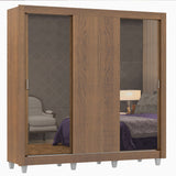 Placard Matrimonial Lyon 3 Puertas Corredizas con Espejos 2 Cajones con Patas Marrón
