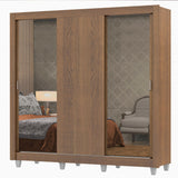 Placard Matrimonial Lyon Plus 3 Puertas Corredizas con Espejos 4 Cajones con Patas Marrón