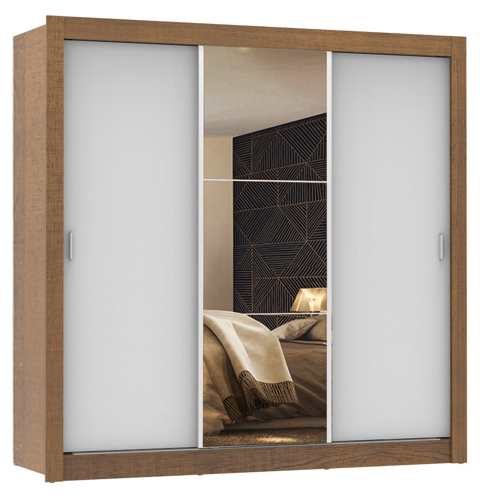 Placard Matrimonial Monaco 3 Puertas Corredizas 1 con Espejo - Marrón/Blanco