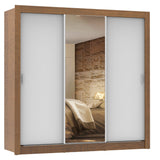 Placard Matrimonial Lyon 3 Puertas Corredizas con Espejo 2 Cajones Marrón/Blanco