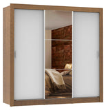 Placard Matrimonial Lyon Plus 3 Puertas Corredizas con Espejo 4 Cajones Marrón/Blanco