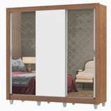 Placard Matrimonial Lyon Plus 3 Puertas Corredizas con Espejos 4 Cajones con Patas Marrón/Blanco