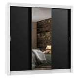 Placard Matrimonial Lyon Plus 3 Puertas Corredizas con Espejos 4 Cajones Blanco/Negro