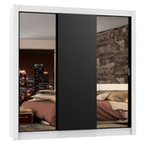 Placard Matrimonial Lyon Plus 3 Puertas Corredizas con Espejos 4 Cajones Blanco/Negro