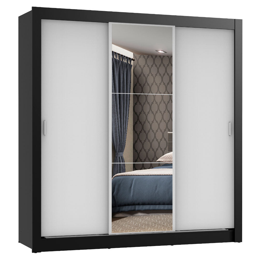 Placard Matrimonial Monaco 3 Puertas Corredizas 1 con Espejo Negro/Blanco