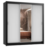Placard Matrimonial Lyon Plus 3 Puertas Corredizas con Espejo 4 Cajones Negro/Blanco