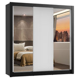 Placard Matrimonial Lyon 3 Puertas Corredizas con Espejos 2 Cajones Negro/Blanco