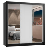 Placard Matrimonial Lyon Plus 3 Puertas Corredizas con Espejos 4 Cajones Negro/Blanco