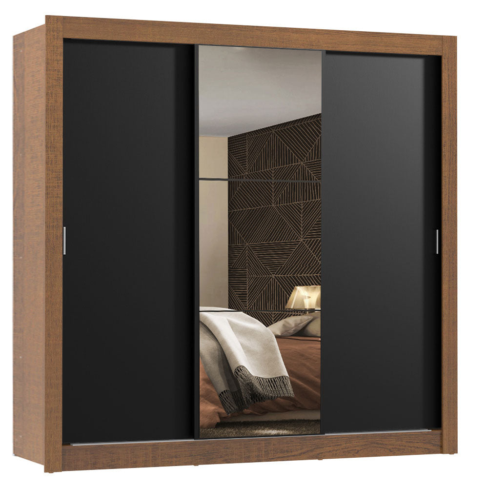 Placard Matrimonial Monaco 3 Puertas Corredizas 1 con Espejo Marrón/Negro