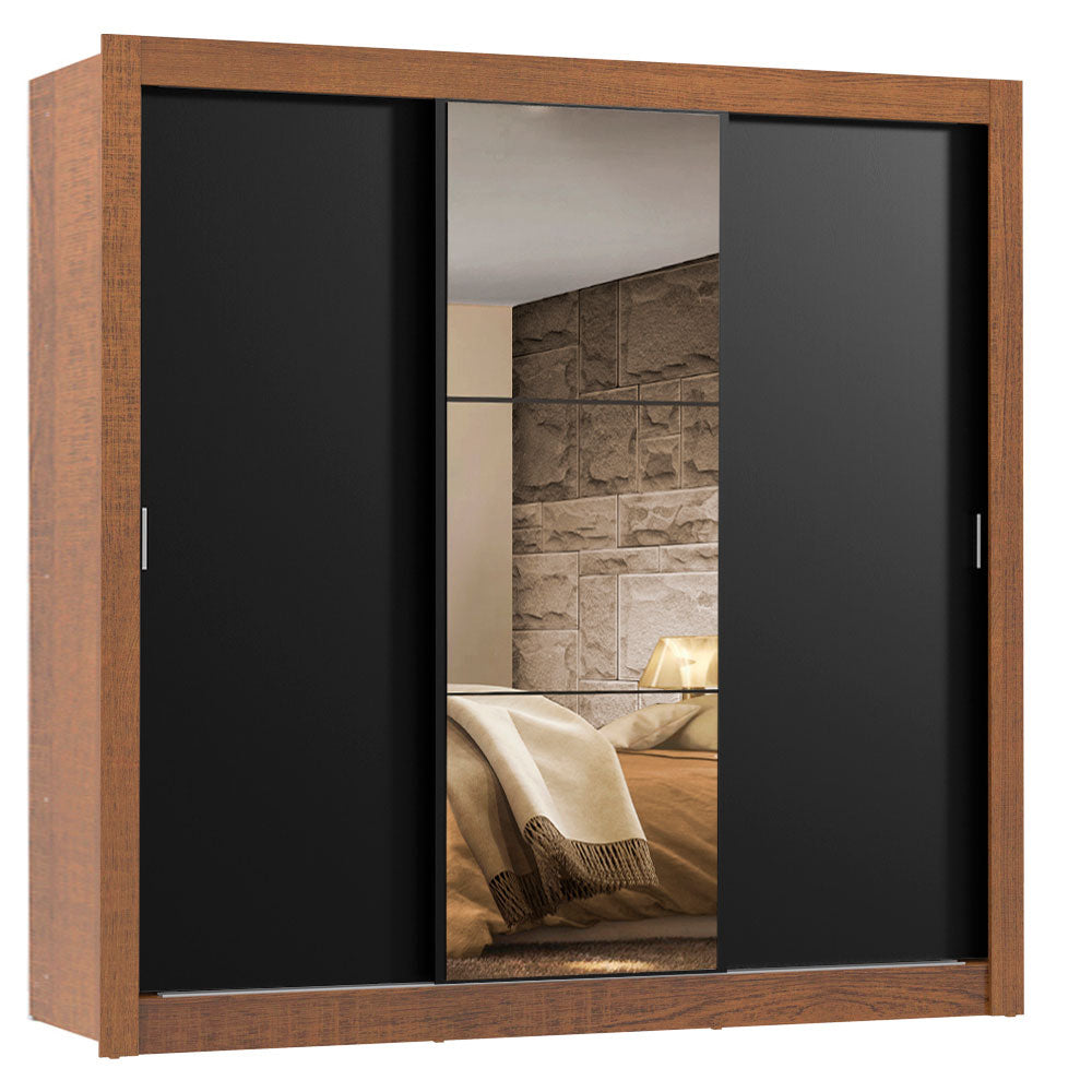Placard Matrimonial Lyon 3 Puertas Corredizas con Espejo 2 Cajones Marrón/Negro