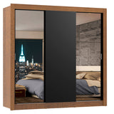 Placard Matrimonial Lyon 3 Puertas Corredizas con Espejos 2 Cajones Marrón/Negro