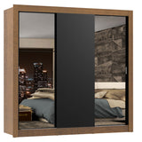 Placard Matrimonial Lyon Plus 3 Puertas Corredizas con Espejos 4 Cajones Marrón/Negro